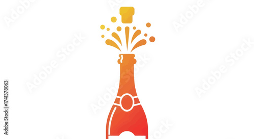 Festive Champagne Bottle With Bubbles and Cork Popping.