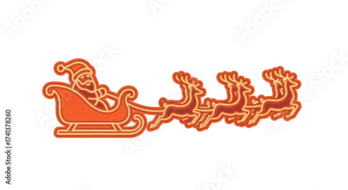 Santa Claus in Sleigh with Reindeer Team Christmas Illustration.