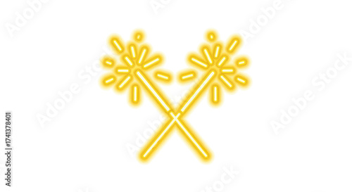 Two Crossed Sparklers with Glowing Yellow Light Effects.