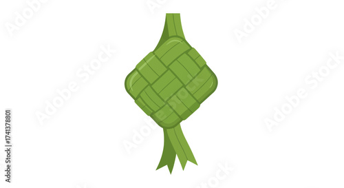 Green Woven Ketupat Rice Dumpling Traditional Southeast Asian Dish.