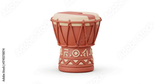Traditional African Djembe Drum with Intricate Carvings and Natural Skin Head.