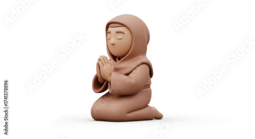Terracotta Monk Figurine in Prayer Pose.