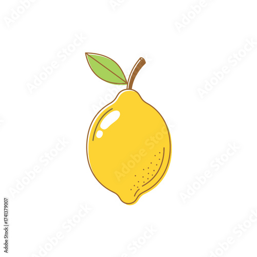 Cute Cartoon Lemon with Leaves