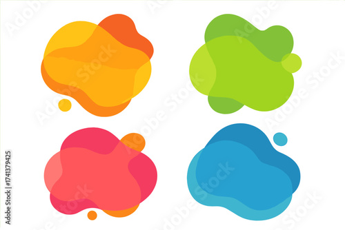 Modern abstract vector banners. Colorful fluid liquid shapes with paper texture overlay effect. Minimal summer design elements set for cards, ads, promotions. Bright juicy forms.