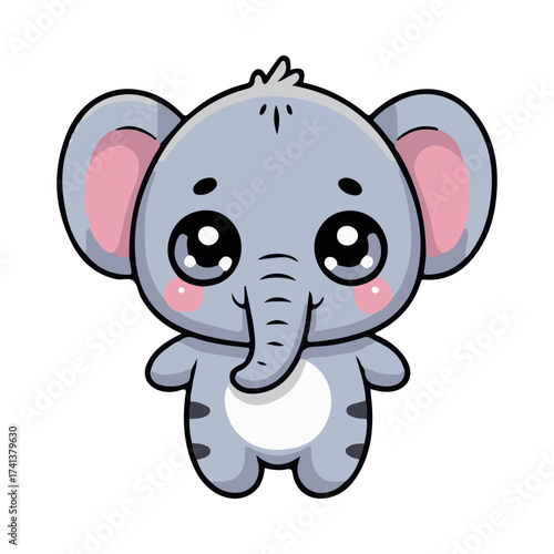 Adorable kawaii baby elephant with big expressive eyes