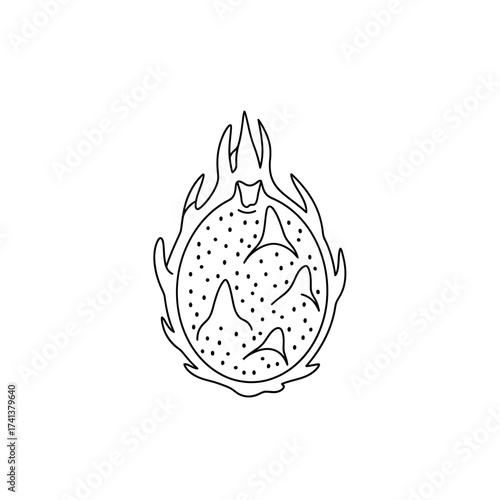 Black and White Dragon Fruit Outline Illustration