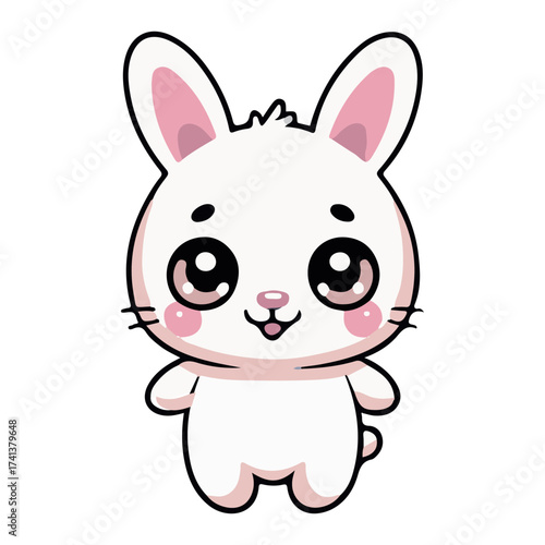 Adorable kawaii white bunny with big expressive eyes