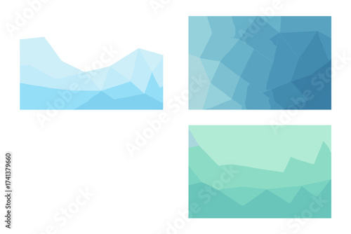 Set of abstract geometric polygonal backgrounds. Vector illustration collection of low poly patterns. Modern crystal design elements in blue and green for web banner or header.