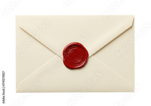 Fotografie Sealed envelope isolated on a clean backdrop, vintage letter with red wax seal f