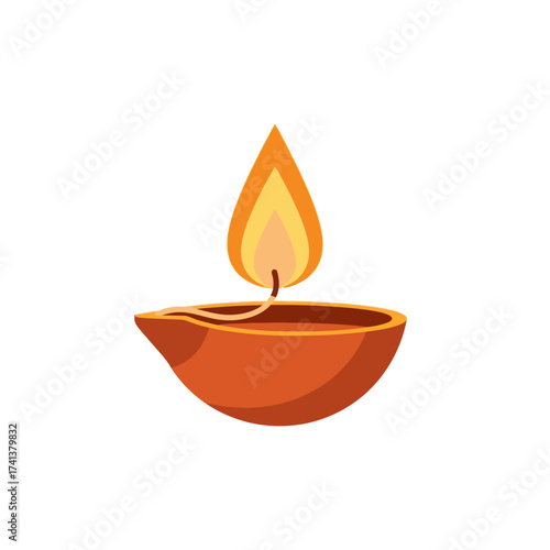 Traditional Indian Diya Lamp with Burning Flame