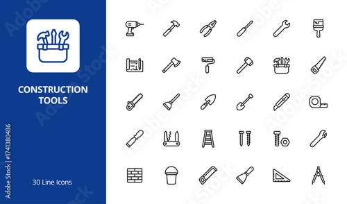 Construction Tools Line Icon Set