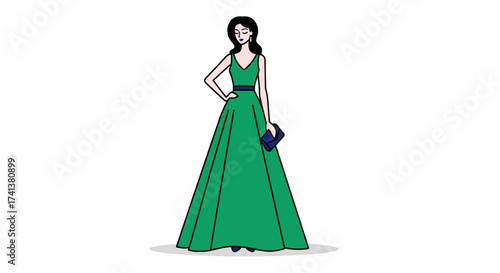 Elegant Woman in a Vibrant Green Gown