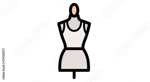 Stylized Dressmaker's Mannequin with Black Outline and Colors