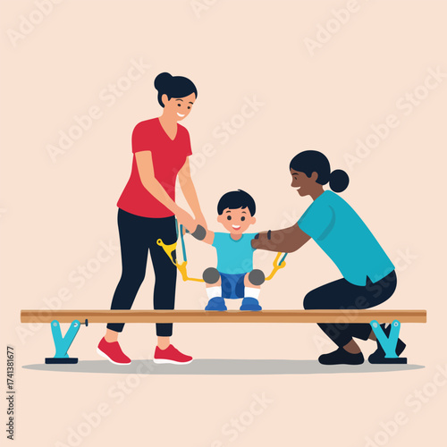 Flat solid color vector art for World Cerebral Palsy Day featuring social inclusion, accessibility icons, therapy sessions, adaptive sports, family support, and global awareness concepts