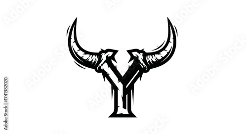 Abstract Bull Horns with Letter Y Design in Black and White