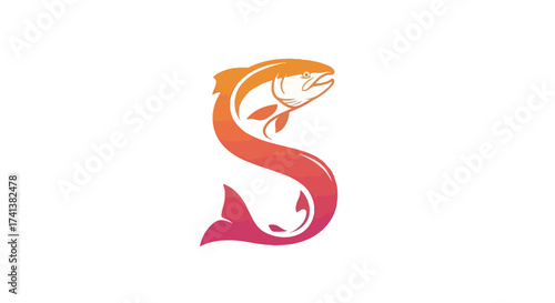 Stylized Salmon Logo Design with Gradient Colors and S-Shape