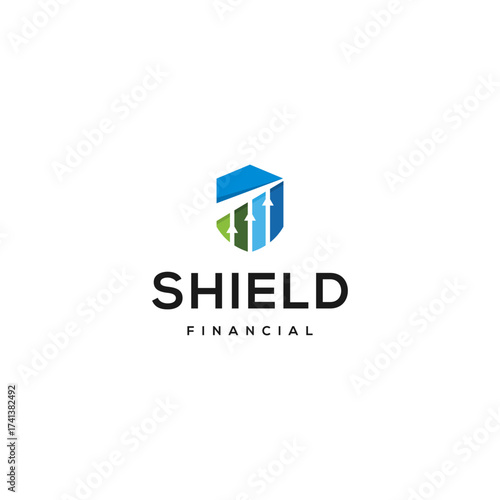 Finance logo with shield and growth arrow, perfect for investment, banking, and financial protection themes, etc.