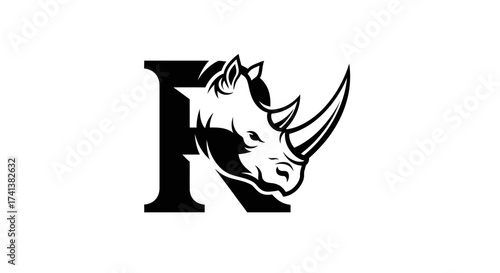 Black and White Rhino Head Logo Design