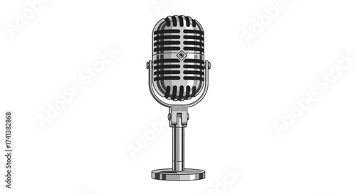 Classic Silver Microphone on a Stand Illustration