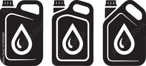 Black liquid containers with water drop symbols canister jerrycan
