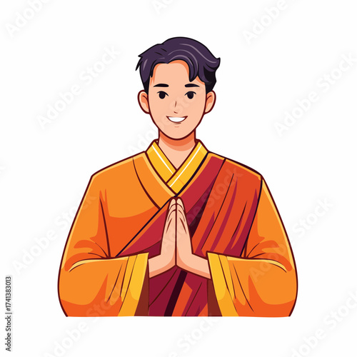 Buddhist monk praying with transparent background