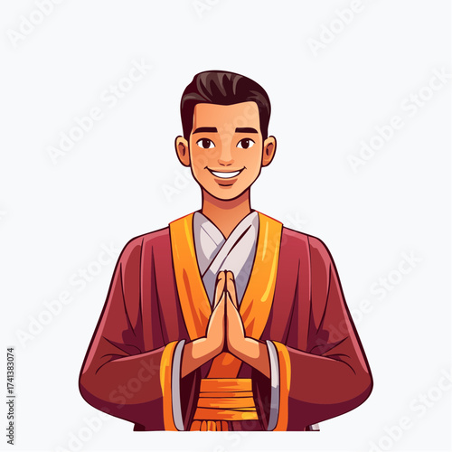 Smiling man in traditional robes with transparent background