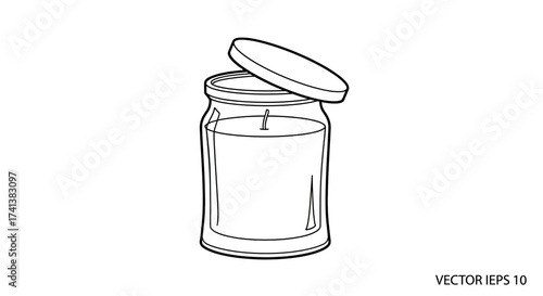 Line Art Illustration of a Candle in a Glass Jar with Lid