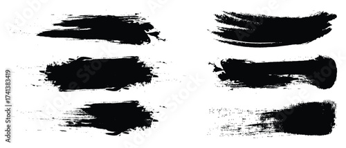 Vector black brush lines. rough grunge paint texture, Ink brushstroke and Dirty artistic design elements. Set of different ink paint brush strokes isolated on white background. 
