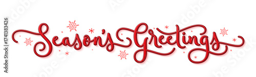 SEASON'S GREETINGS red vector brush calligraphy banner with snowflakes
