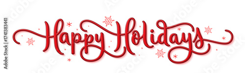 HAPPY HOLIDAYS red vector brush calligraphy banner with raised effect