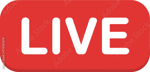 Bright red button with white live text streaming broadcast