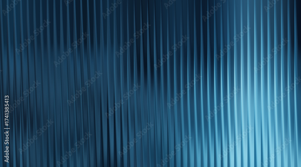 Fototapeta premium Abstract blue ribbed glass texture background with soft light