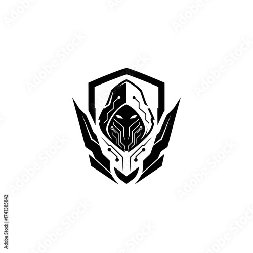 Futuristic Cyberpunk Assassin Shield Logo Design