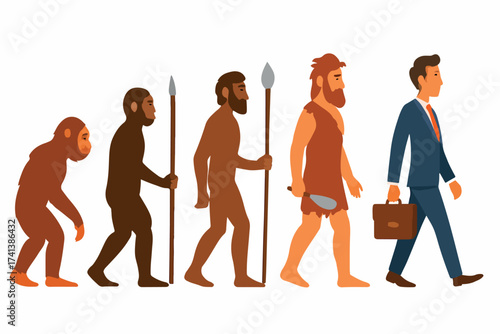 PrintHuman evolution from ape to modern businessman