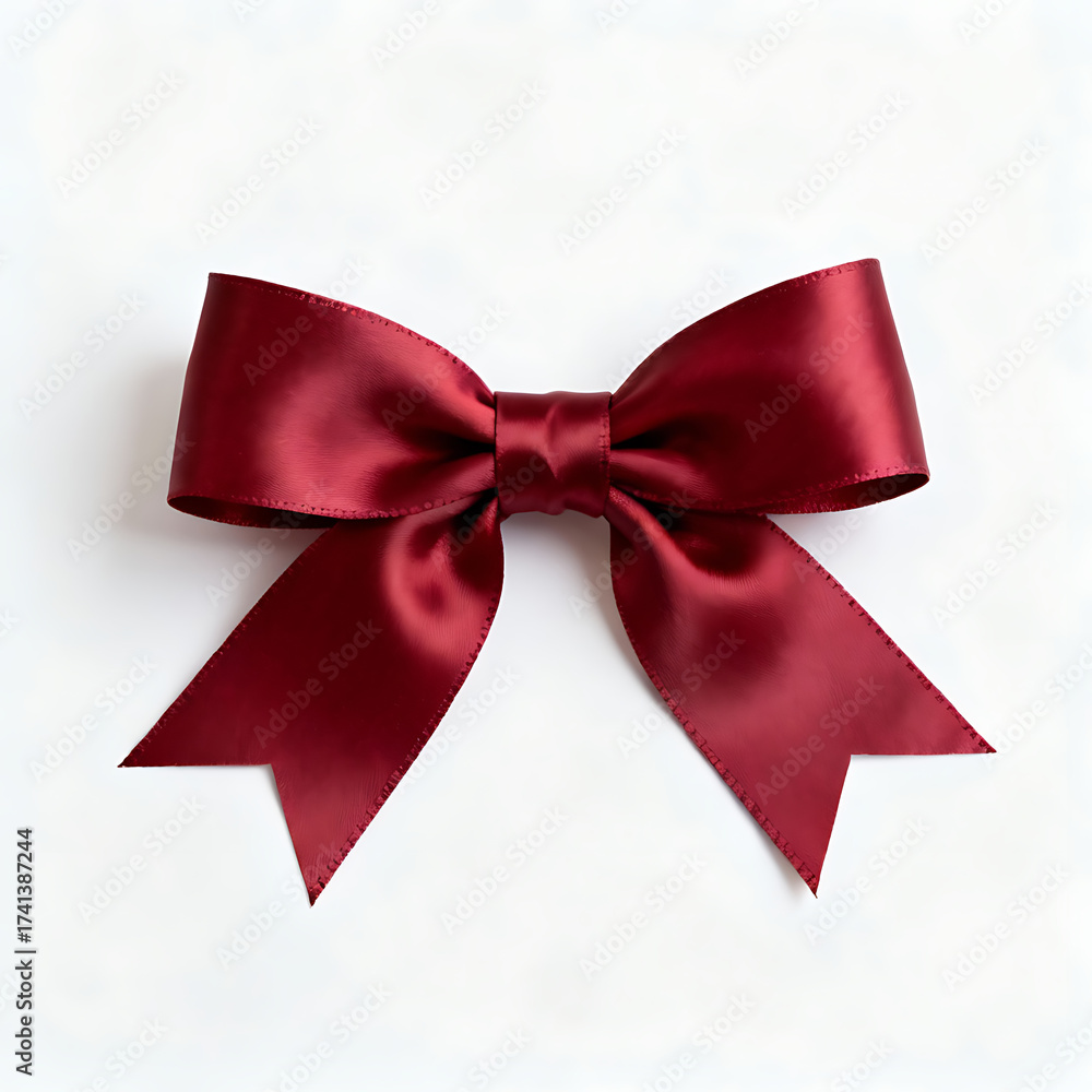 Fototapeta premium Red satin ribbon bow isolated on white background