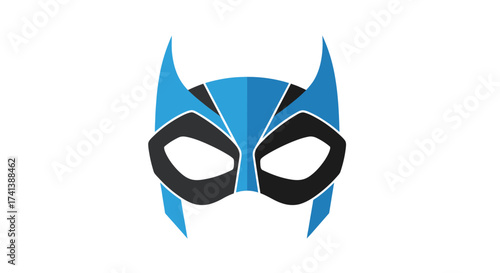 Fotografie Blue Superhero Mask with Bat-like Ears and Black Eye Accents.