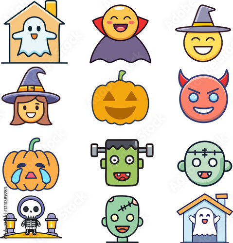 Collection of Cute Halloween Characters and Symbols