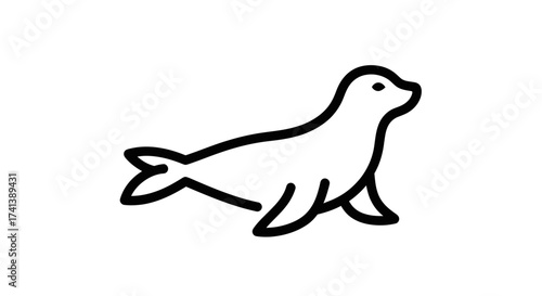 Konstfotografi Simple Black Outline Illustration of a Seal in Profile.