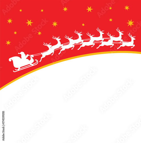 Chrismas Social Media Poster Banner Template, Santa claus in his sleigh being pulled by reindeer, delivering gifts on christmas.