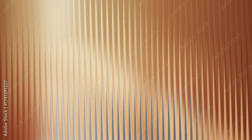 Fototapeta premium Warm metallic ribbed texture with vertical lines and light