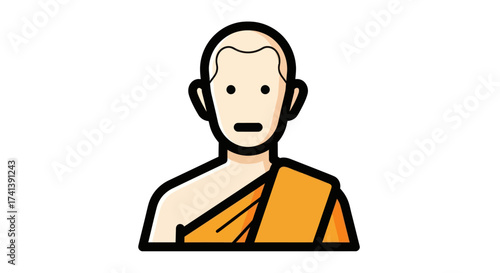 Tableau sur toile Stylized Illustration of a Buddhist Monk in Orange Robes.