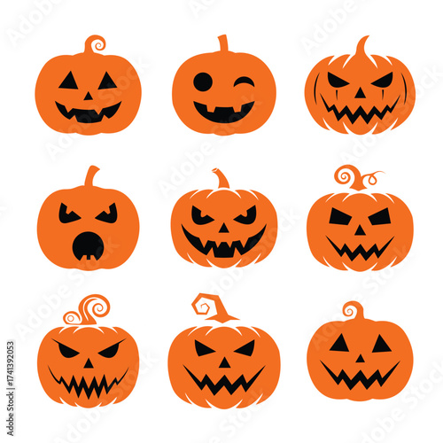 Halloween Pumpkin Faces Vector Set