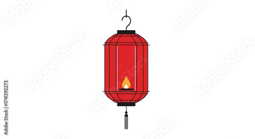 Traditional Red Chinese Lantern with Flame Illustration.