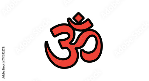 Vibrant Red Om Symbol Sacred Hindu Icon of Spirituality and Consciousness.
