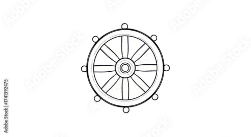 Dharma Wheel: Eight-spoked symbol of Buddhism representing the path to enlightenment.