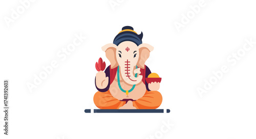Vibrant illustration of Lord Ganesha the elephant-headed Hindu deity sitting in a traditional pose.