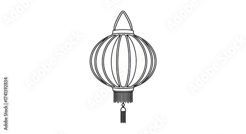 Detailed hand-drawn traditional Asian paper lantern sketch with decorative tassel.
