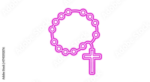 Pink Rosary Beads with Cross Pendant Religious Symbol.
