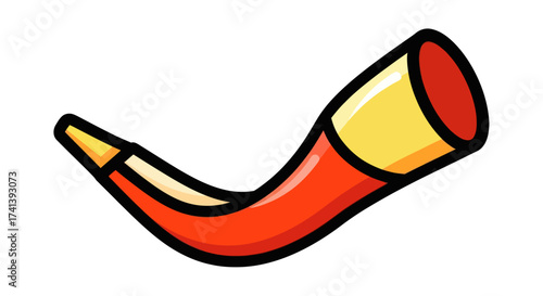 Cartoon Illustration of a Curved Red and Yellow Shofar Horn.
