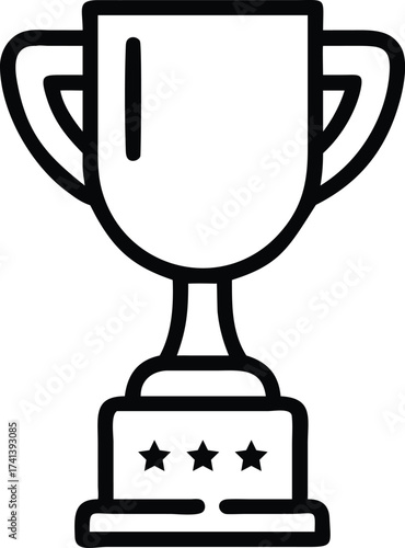 Trophy Cup Award Icon – Winner Achievement Prize, Three‑Star Rating, Black Outline Vector
